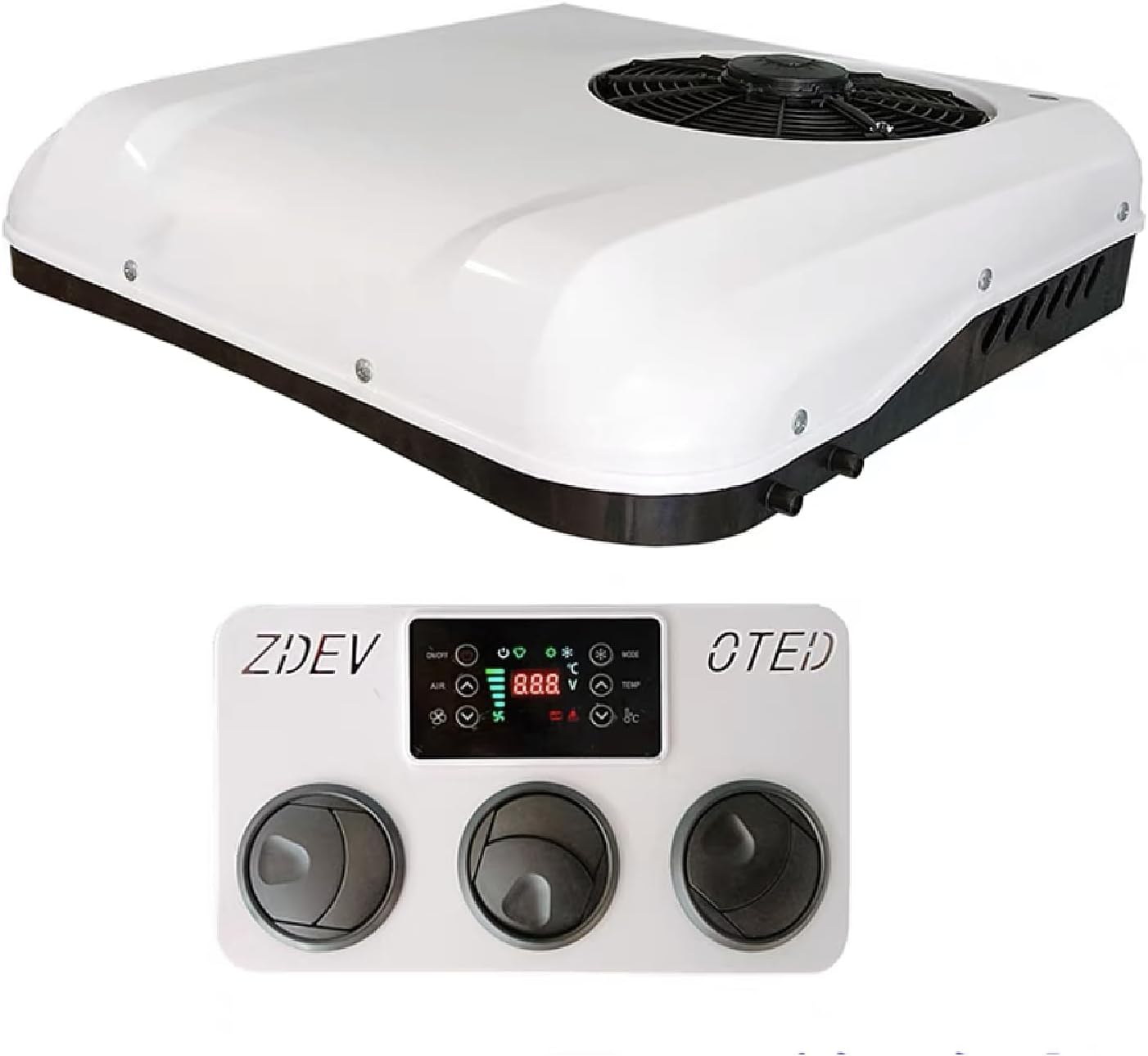 12V roof air conditioner rv ac unit cooling/heating 2-in-1 silent ultra-thin air conditioner for camping vehicles, school buses, buses, trailers, RVs, vans, trucks, etc (12, Volts (DC)) 12 Volts (DC)