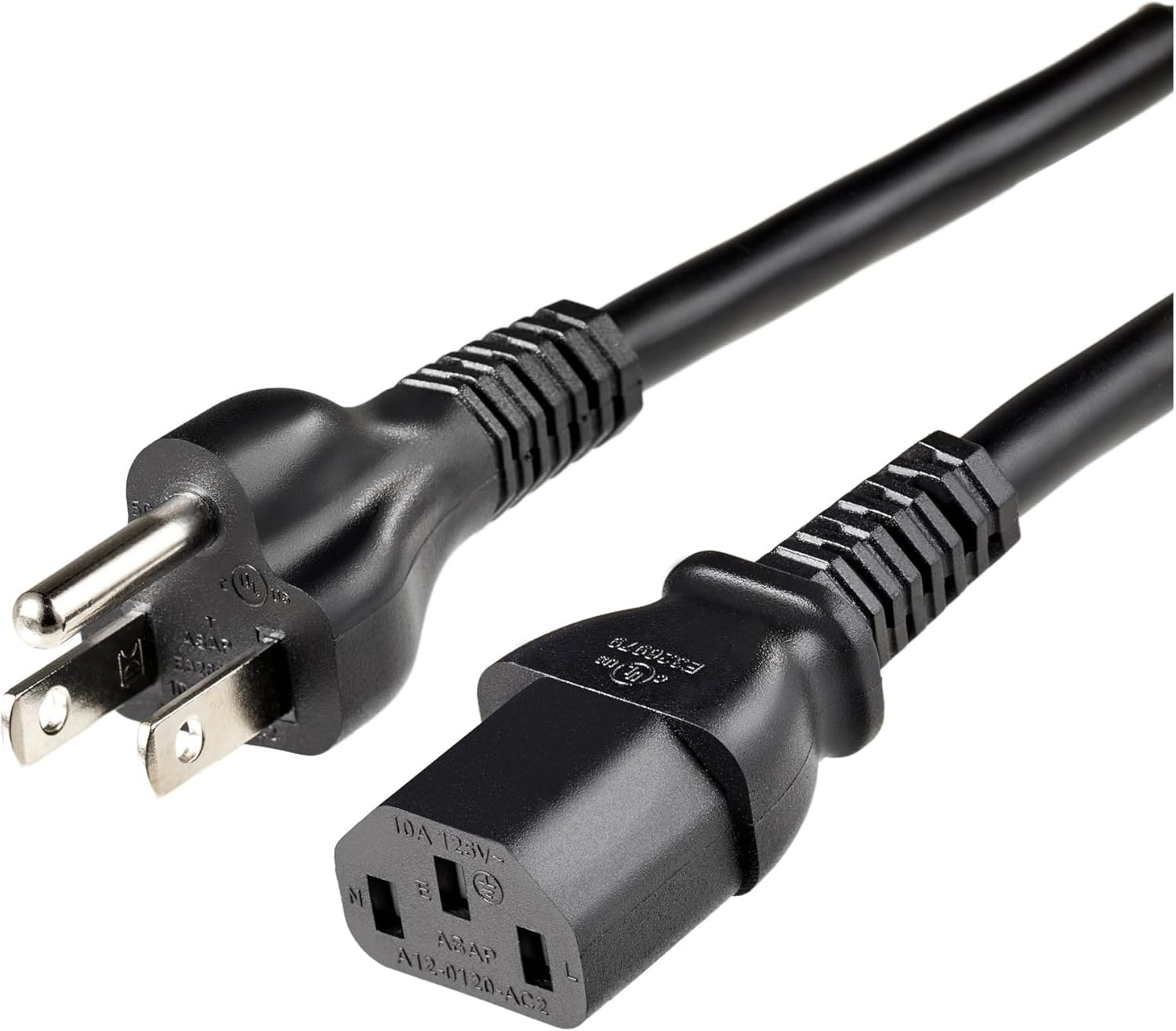 PC Power Cord, 12 feet, AC Power Cord for Monitor, Computer, TV, 3 Prong, 18 AWG, 125 Volts, Black 1-Pack (1 Count) 12 Feet