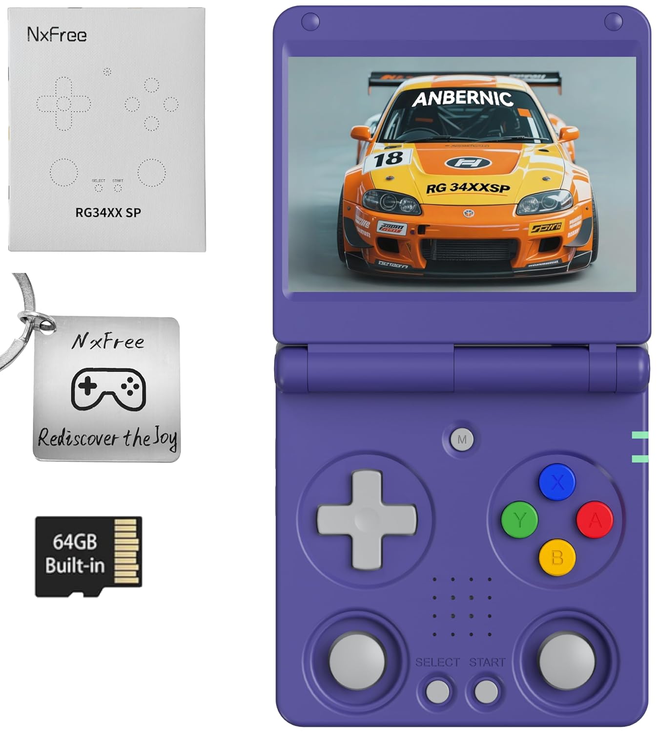Anbernic RG34XXSP Retro Gaming Console – Flip Design, 3.4'' IPS Screen 720×480, 64G TF Card with 5000+ Games, Portable Handheld, 3300mAh Battery, WiFi HDMI Bluetooth (Indigo 64G)