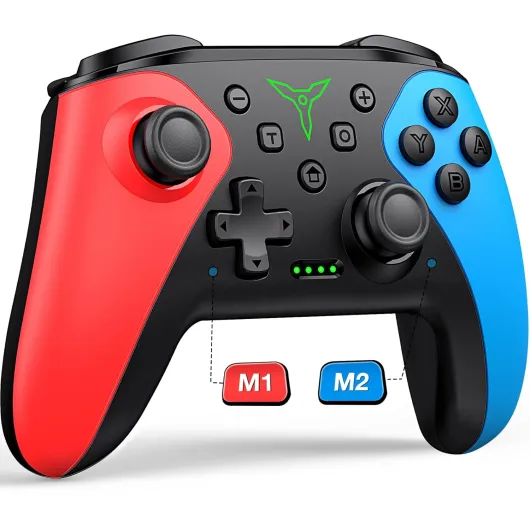 Wireless Switch Controller for Nintendo Switch/Switch 2/Lite/OLED Controller, Switch Controller with a Mouse Touch Feeling on Back Buttons, Extra Switch Pro Controller with Wake-up,Programmable, Turbo Function Red+Blue