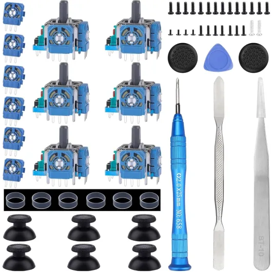 IKPEK 6 Pack Analog 3D Joysticks Replacement for PS5 Controller, Joysticks Part with Repair Screwdriver Kit for Playstation 5 DualSense Controller Green - 6pcs