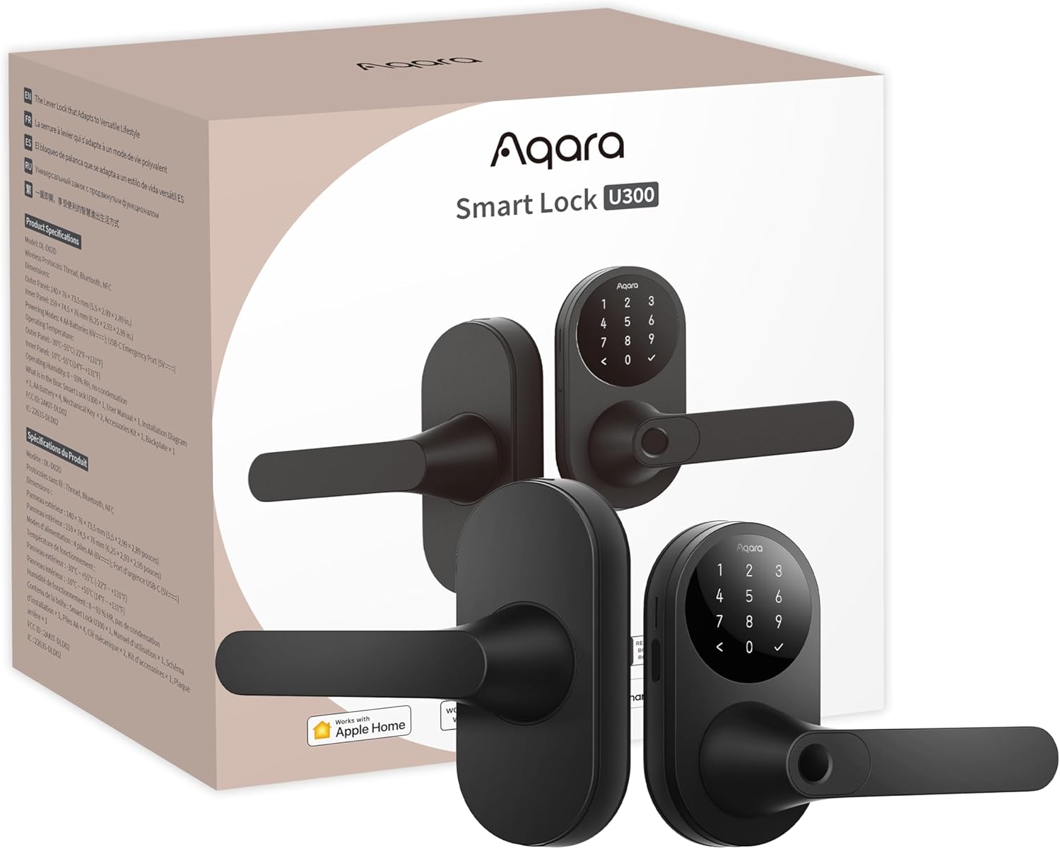 Smart Lock U300, Fingerprint Keyless Entry Door Lock with Handle, Matter Over Thread with Apple Home Keys, Touchscreen Keypad, Smart Lever Lock Supports Apple Home, Alexa, Google, IFTTT, Black