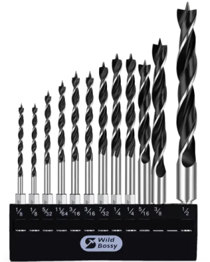 Brad Point Drill Bit Set 12Pcs (1/8" - 1/2") Hex Drill Bit Set with Double Flutes Design for Hardwood, Plywood, Plastic Round Holes in All Types of Wood Hex Shank(12PCS)