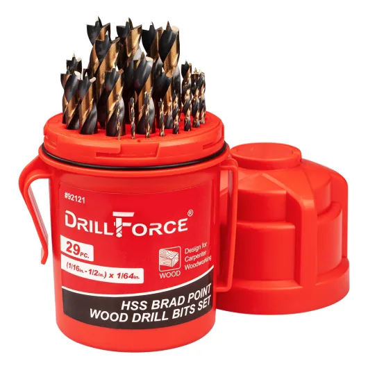 29PCS HSS Brad Point Wood Drill Bits Set for Carpenter Woodworking, 3-Flat Shank Black Gold for Hardwood, Plywood, Plastic 1/16"-1/2"