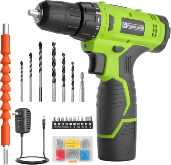 Cordless Drill Set,12V Power Drill Set with Battery and Charger, Electric Driver/Drill Bits, 3/8'' Keyless Chuck,21+1 Torque Setting, 180 inch-lbs, with LED Electric Drill Set (Green) 12V Drill (Green)