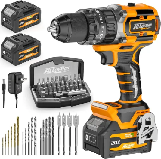 20V MAX Cordless Hammer Drill, Max 620 In-lbs, 31500BPM, Brushless Motor, 1/2" Keyless Metal Chuck, 20+3 Torque Settings, Impact Drill Kit for Drilling Brick Wall, Metal Black Orange - 01