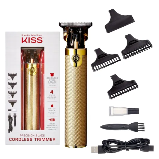 Precision Blade Cordless Trimmer with Stainless Steel T-Blade, Powerful High-Torque, High-Speed Motor, 3 Blade Guard Attachments & Blade Cover, USB Cable & Long-Lasting Lithium Ion Battery