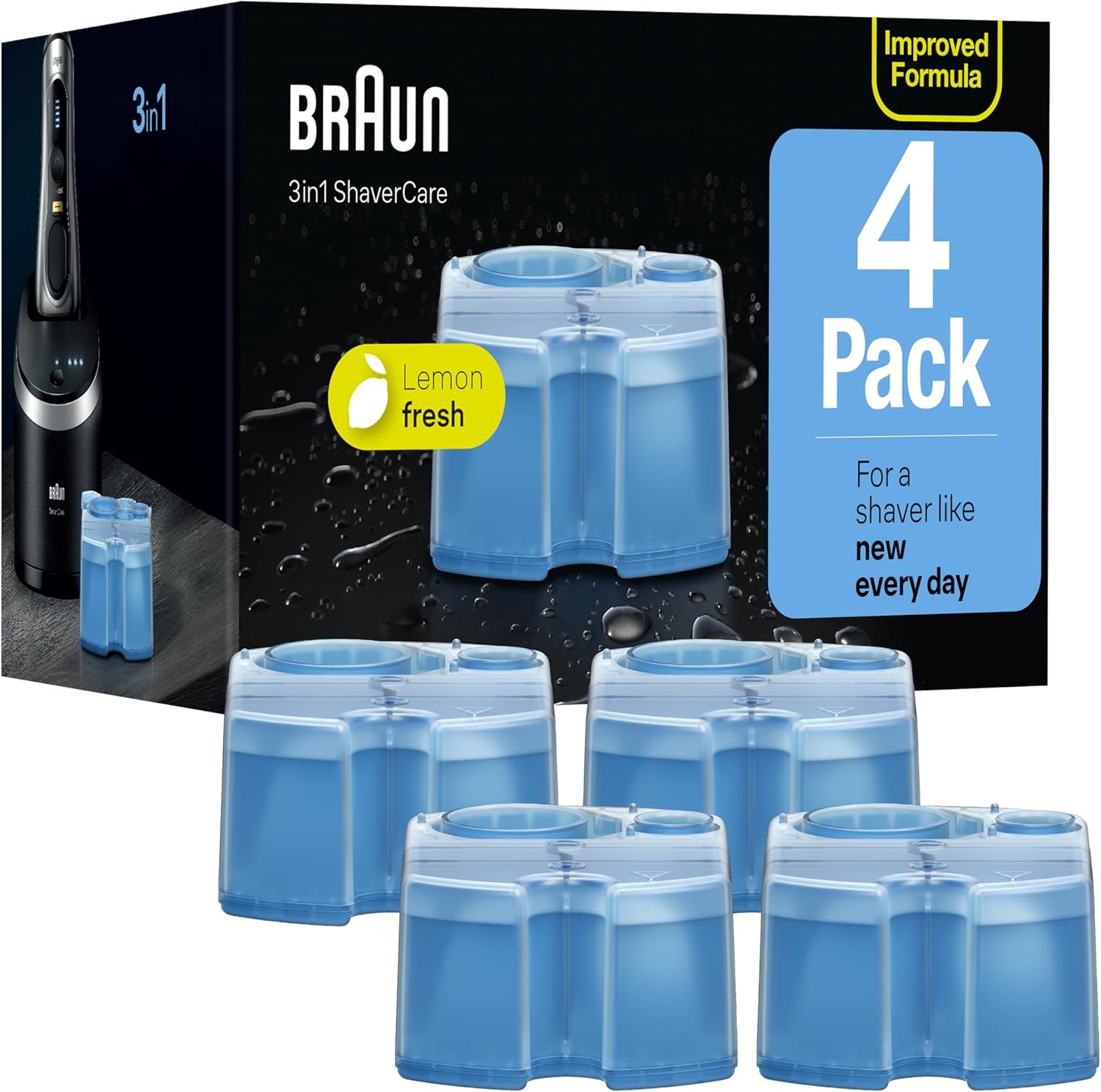 Clean & Renew Refill Cartridges CCR, Cleans your Shaver for Optimal Hygiene, Removes Residual Hair & Skin Particles, Lemon Scent, 22.8 fl oz (Pack of 4) Lemon 4 Count (Pack of 1)