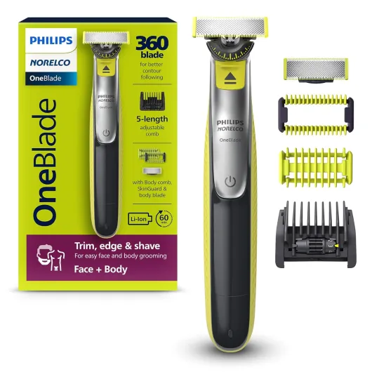 Philips Norelco for Face + Body, Electric Beard Trimmer, Shaver and Groomer, 5in1 Adjustable Comb, 1x Body Kit, Model QP2834/70, Black/Lime Green OneBlade 360 Face + Body Black/Lime Green