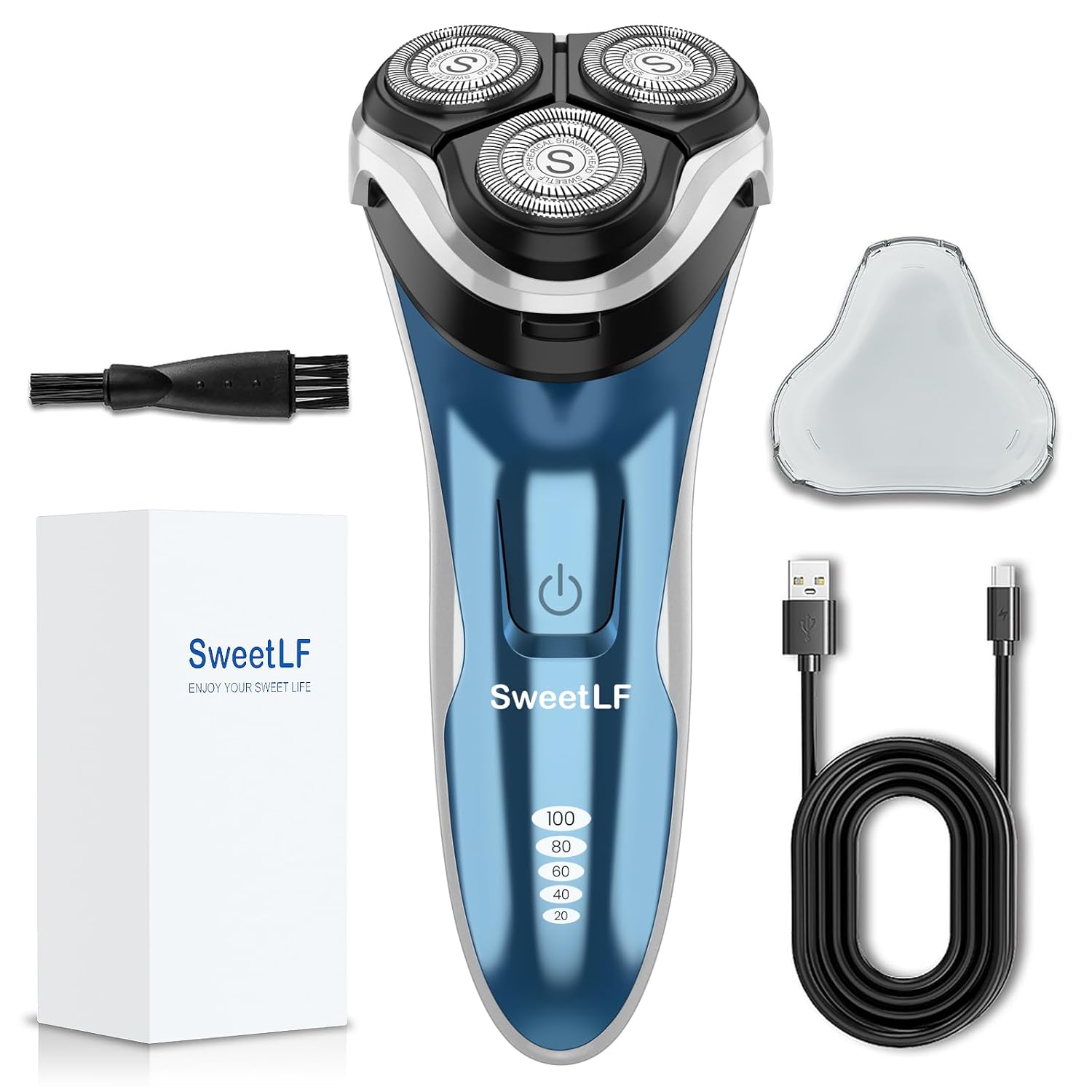 Electric Razor for Men with Pop-Up Trimmer, IPX7 Waterproof Electric Shaver, Rechargeable Cordless Shavers for Men, Type-C, 120Mins Runtime, Plug & Play, Blue