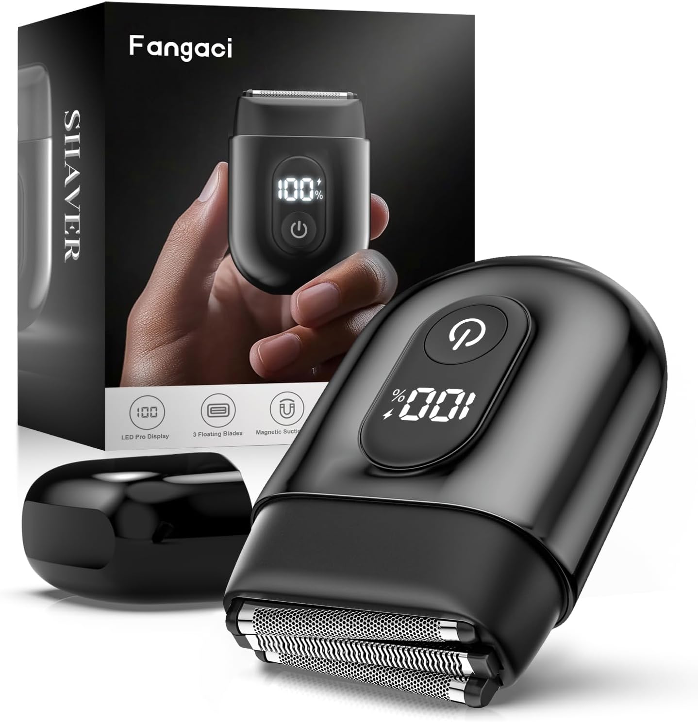 Electric Foil Shavers for Men: Mini Electric Razor with Big LED Display & 3 Floating Blades - IPX7 Waterproof Wet Dry Face Razor, USB Type C (Black Dark)