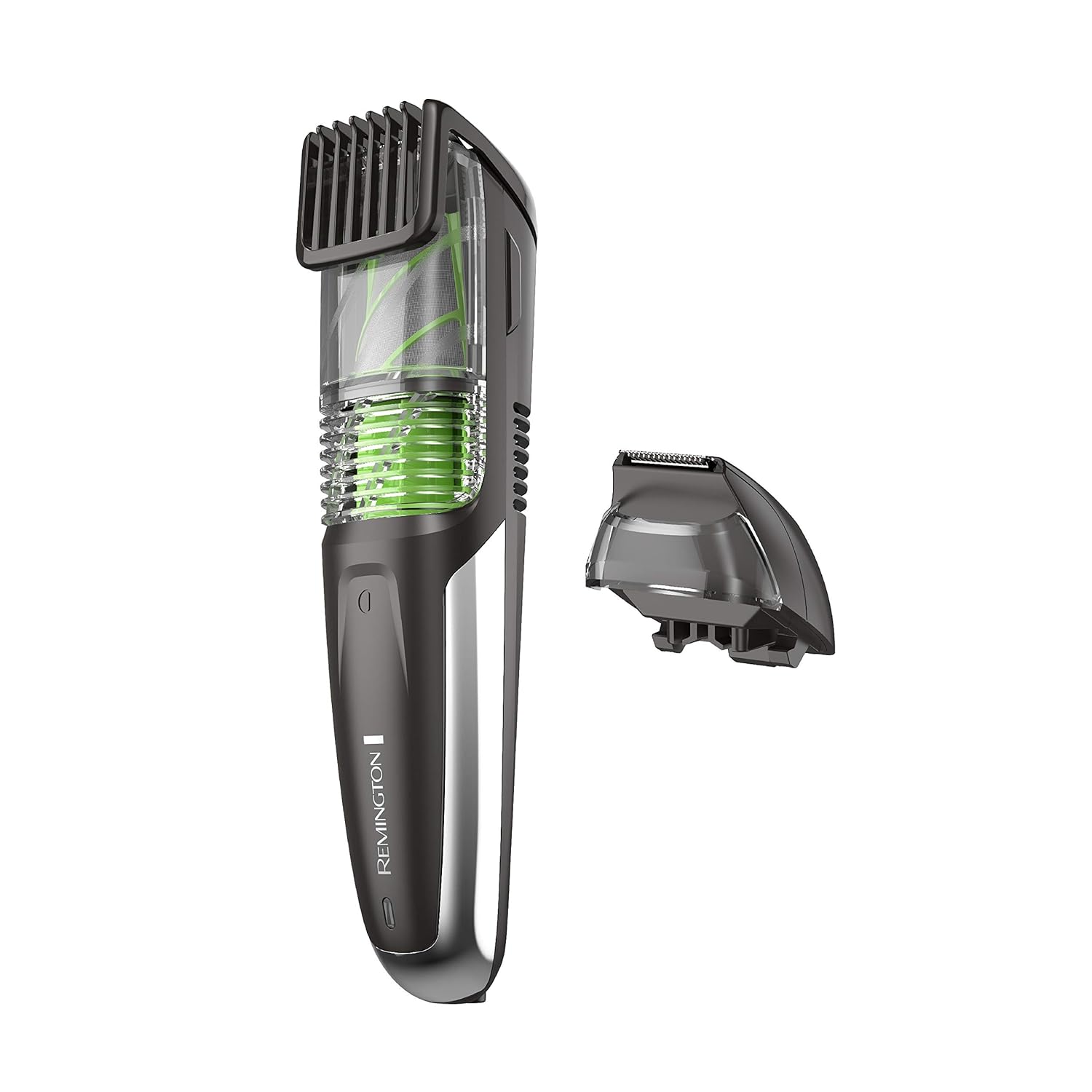 Vacuum Beard Trimmer,13 Length and Style Settings with Adjustable Length Comb (2-18mm),Vacuum Trimmer for Beard, Mustache, and Stubble, Rechargeable Lithium Power, Washable, Removable Blades 2 Piece Set Black/Green