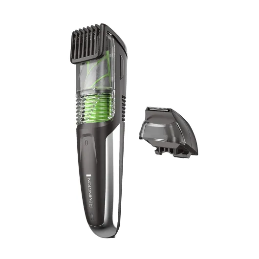 Vacuum Beard Trimmer,13 Length and Style Settings with Adjustable Length Comb (2-18mm),Vacuum Trimmer for Beard, Mustache, and Stubble, Rechargeable Lithium Power, Washable, Removable Blades 2 Piece Set Black/Green