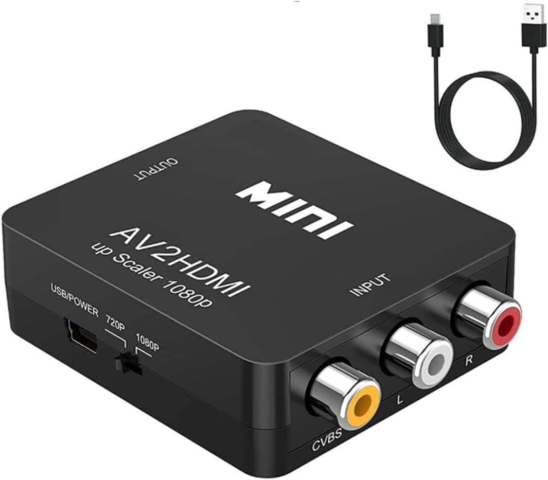 RCA to HDMI,AV to HDMI Converter, 1080P Mini RCA Composite CVBS Video Audio Converter Adapter Supporting PAL/NTSC for TV/PC/ PS3/ STB/Xbox VHS/VCR/Blue-Ray DVD Players Black