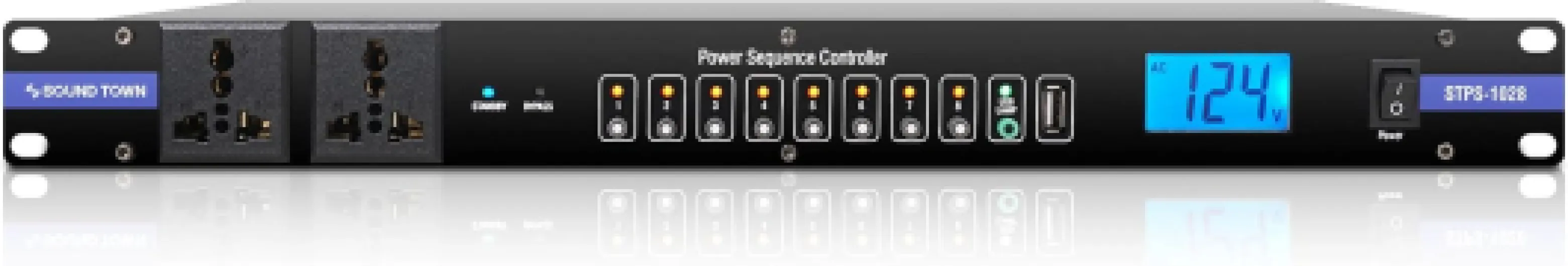 Rack-Mountable AC Power Conditioner/Sequencer with 10 Outlets, Protection, Voltage Display, for Stage, Studio, Home Theater (STPS-1028) 8 Sequenced & 2 Always-on Outlets