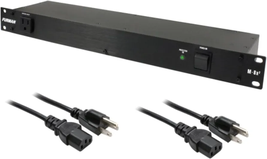 M-8x2 Merit Series 8 Outlet Power Conditioner & Surge Protector with (2) Hosa 18 Gauge Electrical Extension Cable