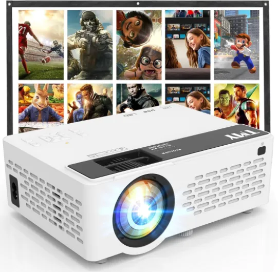 1080P Full HD Portable Mini Projector, Upgraded Bluetooth Movie Projector with Screen, Compatible with TV Stick Smartphone/HDMI/USB, Indoor & Outdoor Use no Apps