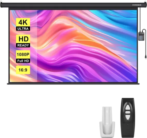 Motorized Projector Screen with Remote, 16:9 100 Inch Auto Electric Projection Screen, HD 4K Movie Screen for Home Theater, Cinema, Office (87 x 49 Black) 100 Inch Black