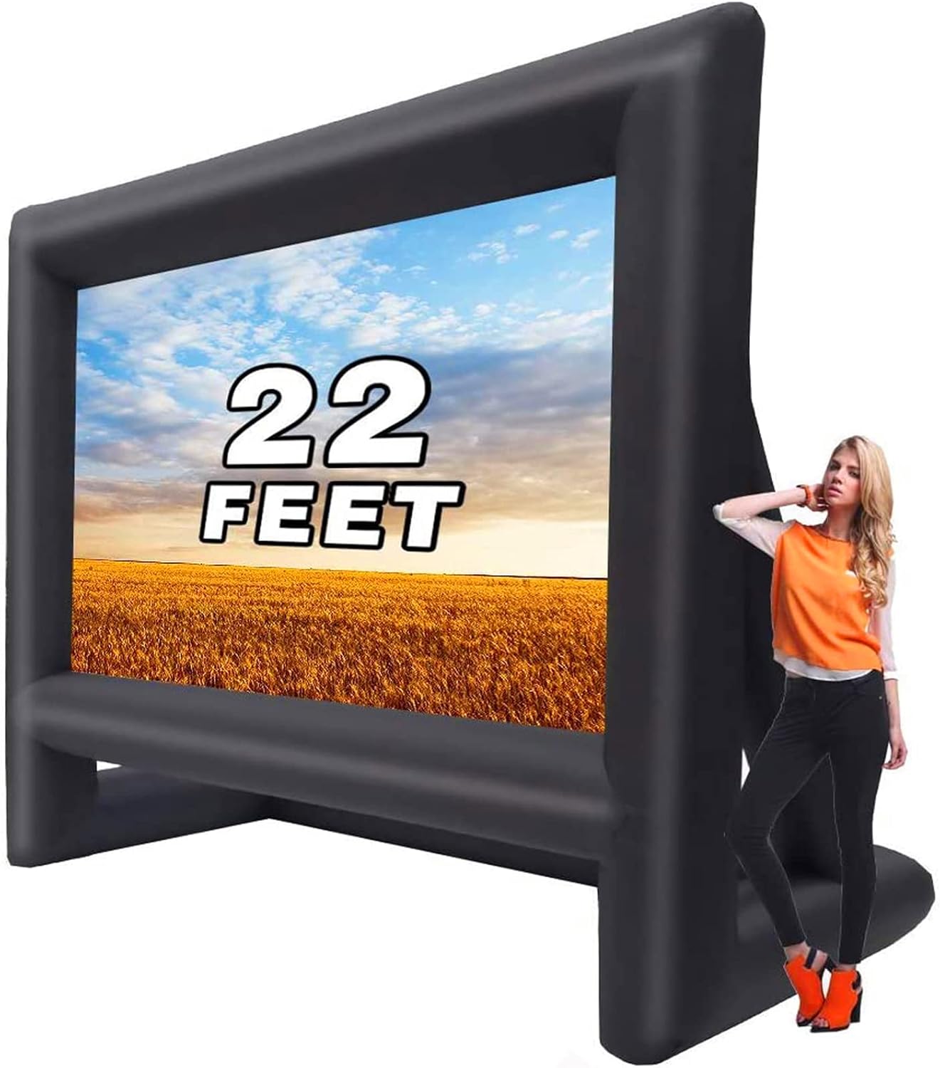 22 feet Projector Screen - Inflatable Outdoor and Indoor Theater Movie Screens - Includes Rope, Blower,Tent Stakes - Great for Outdoor Party Backyard Pool Fun 22FT