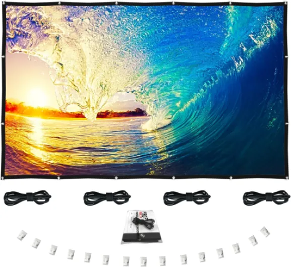 120 inch Projector Screen Portable - Foldable Indoor Outdoor Movie Screen - White Screen - Double Side Backyard Projector Screen 16:9 - Wall Mount Theater Screen with Bag, Hooks & Ropes 120 inch 16:9 Aspect Ratio