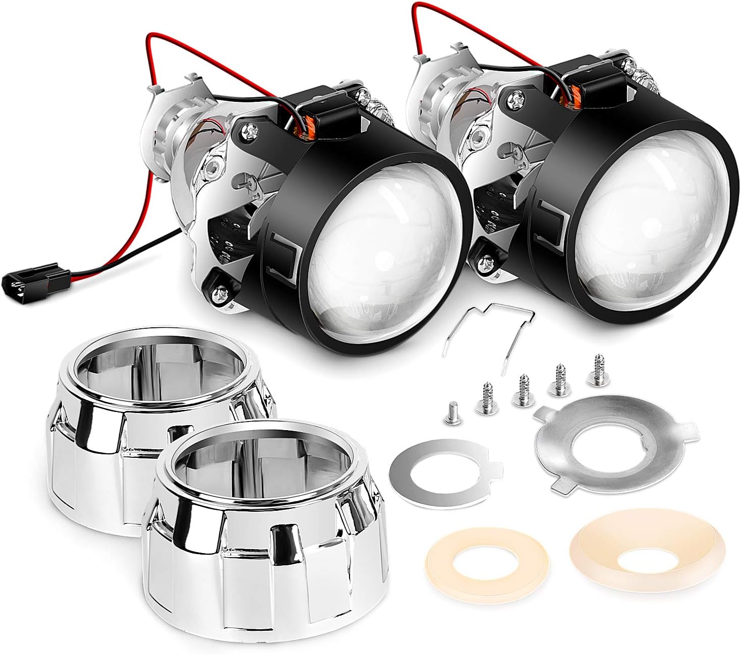 10041P 2.5" Mini Projector Lens for H1 Bulb Headlights Retrofit, Custom Headlamps Conversion:Chrome Shround,2 Years Warranty