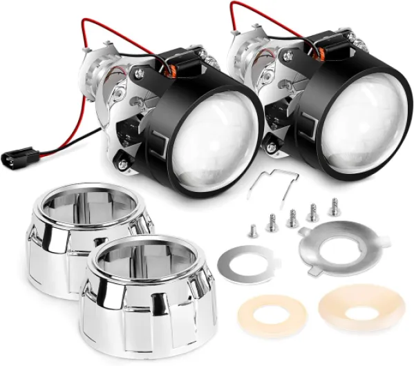 10041P 2.5" Mini Projector Lens for H1 Bulb Headlights Retrofit, Custom Headlamps Conversion:Chrome Shround,2 Years Warranty