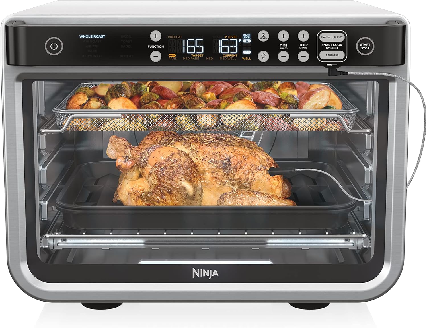 DT251 Foodi 10-in-1 Smart XL Air Fry Oven, Bake, Broil, Toast, Roast, Digital Toaster, Thermometer, True Surround Convection up to 450°F, includes 6 trays & Recipe Guide, Silver 10-in-1 with Thermometer