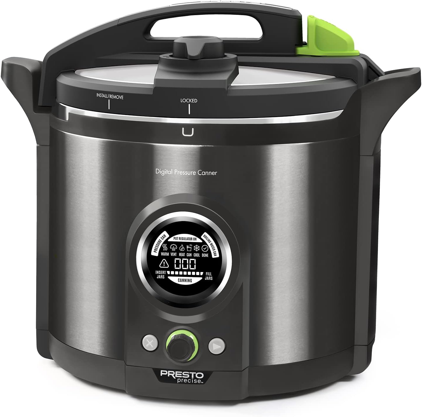 02144 12-Quart Digital Pressure Canner - Digital Display, Waterbath Capable, 10-Built-In Safety Features, Recipe Book, Black Stainless Steel 12 Quarts