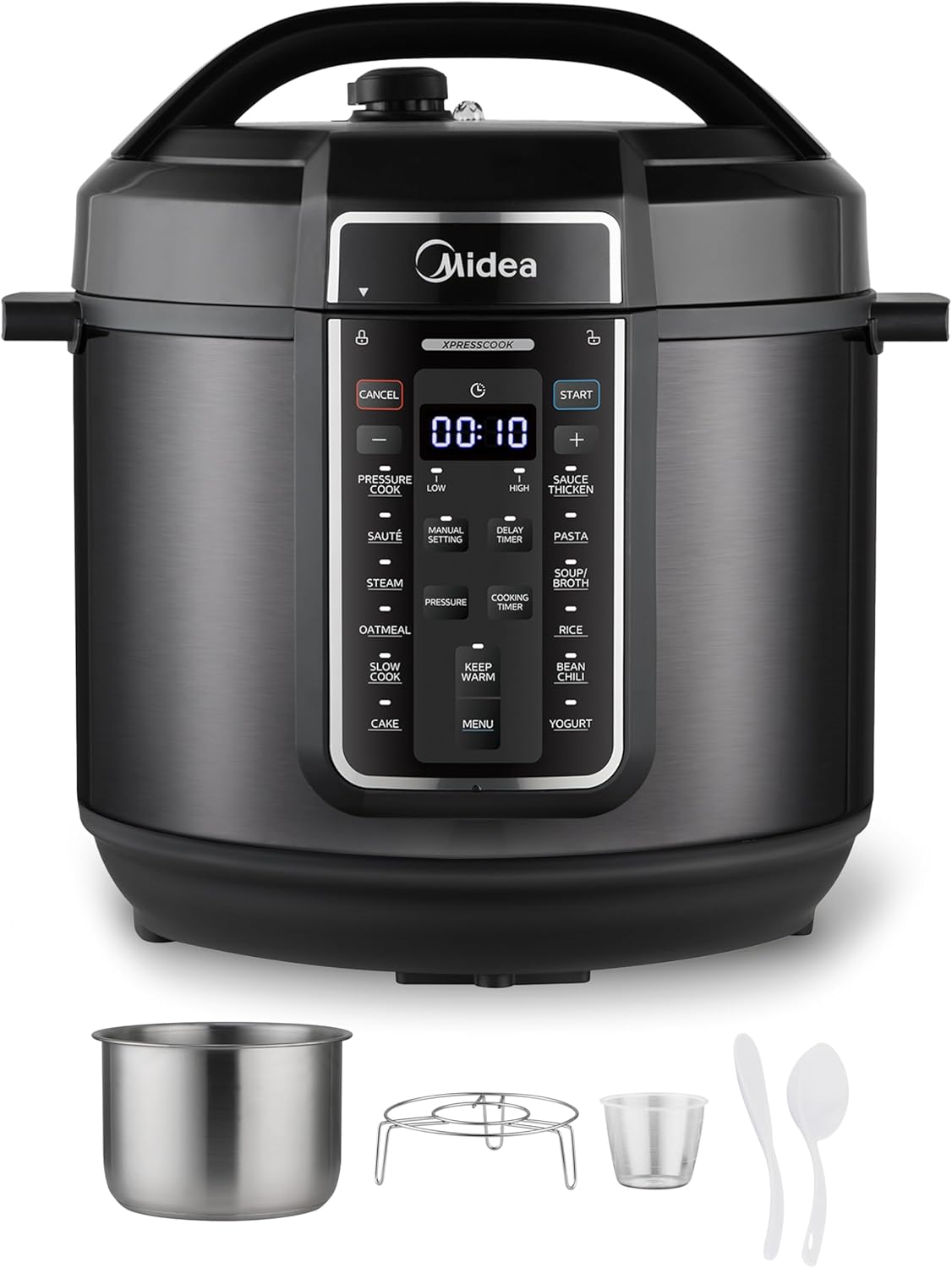 12-in-1 Electric Pressure Cooker, 8 Quarts, 12 Presets, Multi-Functional Programmable Slow Cooker, Rice Cooker, Steamer, Sauté Pan, Yogurt Maker, and More, Stainless Steel Black 8 Quarts