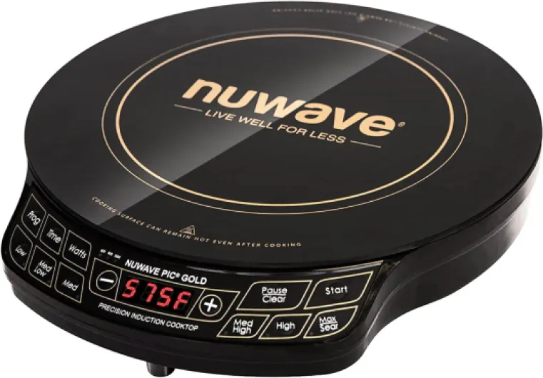 Gold Precision Induction Cooktop, Portable, Powerful with Large 8” Heating Coil,100°F to 575°F, 3 Wattage Settings, 12” Heat-Resistant Cooking Surface PIC Gold