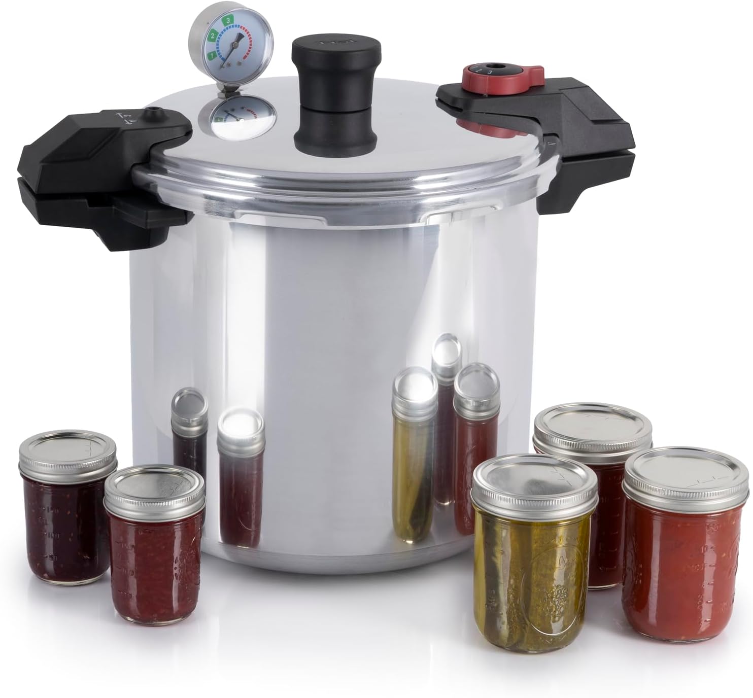 T-fal Pressure Cooker Aluminum Pressure Canner, 22 Quart, 3 PSI Settings, Cookware, Pots and Pans, Large Capacity, Cooling Racks, Recipe Booket, Canning Vegetables, Meats, Poultry, Seafood, Silver Pressure Canner 22 Quarts