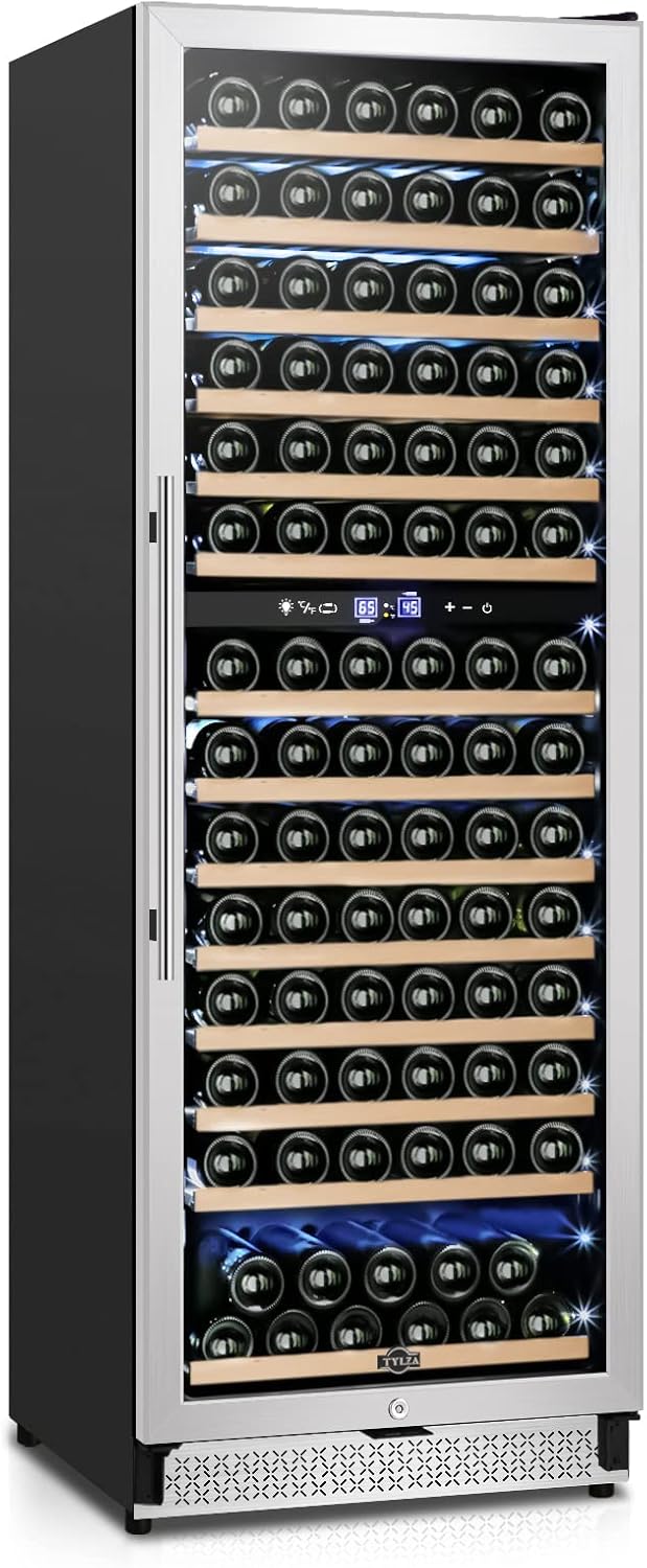 24 Inch Wine Fridge Dual Zone, 180 Bottle Wine Cooler Refrigerator With Stainless Steel and Professional Compressor, Fast Cooling Low Noise and No Fog Built-in or Freestanding 24" Wine Cooler 180 Bottles Dual Zone