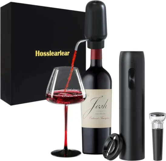 Wine Dispenser, Wine Opener Electric Rechargeable, Foil Cutter and Vacuum Wine Stoppers - 4 in 1 Wine Set, Gift Idea for Chirsitmans, Housewarming, Birthdays, Arthritis 4 in 1 Set