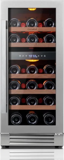 Ca'Lefort 15 Inch Wine Fridge, 28 Bottle Wine Cooler Refrigerator, 40-65°F Wine Refrigerator Glass Door, 3 LED Dual Zone Wine Fridge, Built-in or Freestanding Fridge for Home/Bar/Kitchen (3.0 cu.ft) 15 Inch- Dual Zone 28 Bottles(3.0cu.ft)