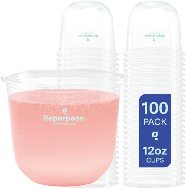 Repurpose Disposable Stemless Glasses, 12oz, 100 Cups, Plant-Based, BPA Free, No PFAS Added, Certified BioBased, FDA Non-Toxic, Ultimate Cool Girl Cup