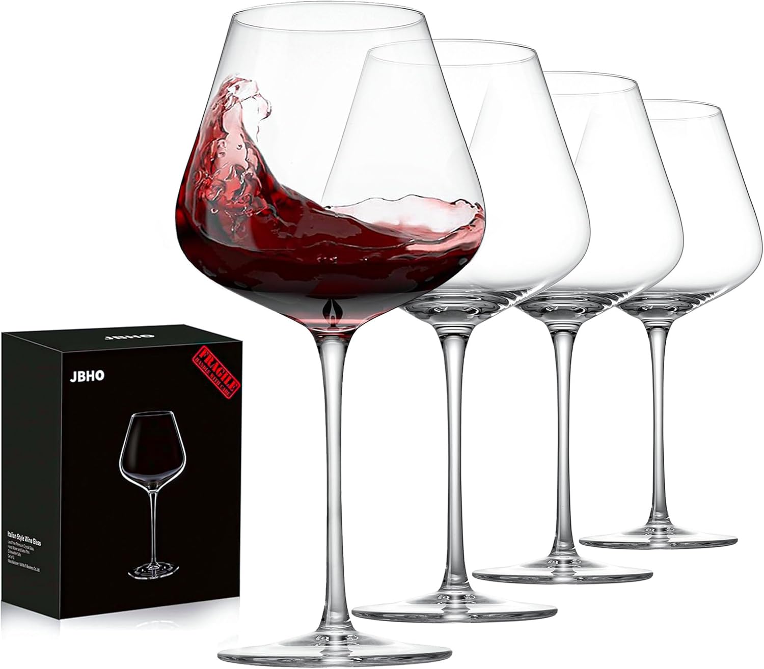 Set of 4-21 Ounce Hand Blown Italian Style Crystal Burgundy Wine Glasses - Lead-Free Premium Crystal Clear Glass - Gift-Box for any Occasion 4 Count (Pack of 1)