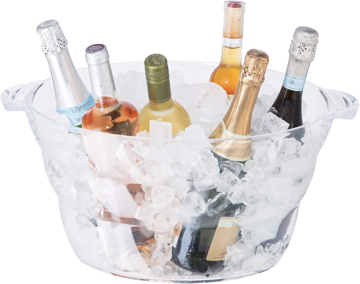 Acrylic Oval Party Tub - Clear Beverage Cooler w/Handles, Wine Cooler, Beer Chiller, Ideal Party Tubs for Drinks, Use Ice Tub for Indoor or Outdoor Bars, 18.5" x 11" Oval Party Tub 18.5-Inch by 11-Inch