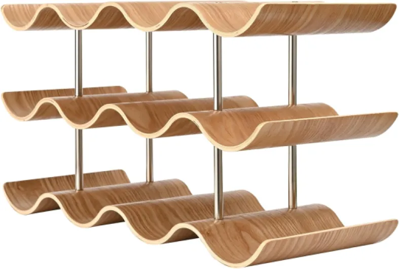 Countertop Wine Rack - 12 Bottle Freestanding Wine Bottle Holder Stand - 3 Tier Wooden Wine Storage Rack - Wavy Wine Organizer for Cabinet Pantry Home Kitchen Bar 3 Tier - 12 Bottle