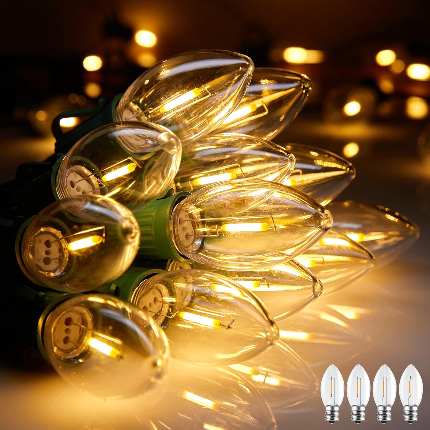 Vintage C9 Christmas Lights Outdoor, 100 Feet 100 LED C9 Christmas Decorations, Connectable Waterproof String Lights for Holiday Party Roofline Backyard Garden Patio, E17 Base, Warm White 100FT