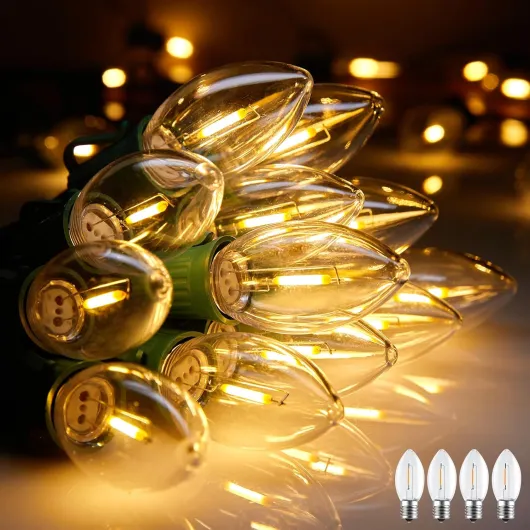 Vintage C9 Christmas Lights Outdoor, 100 Feet 100 LED C9 Christmas Decorations, Connectable Waterproof String Lights for Holiday Party Roofline Backyard Garden Patio, E17 Base, Warm White 100FT