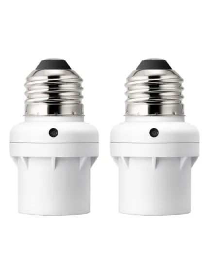 Light Sensor Socket, E26/E27 Socket Adapter, Automatic Dusk to Dawn Sensor Socket for Porch/Wall Light Fixtures, Compatible with Incandescent/CFL/LED/Halogen, 2 Pack, White, ETL Listed