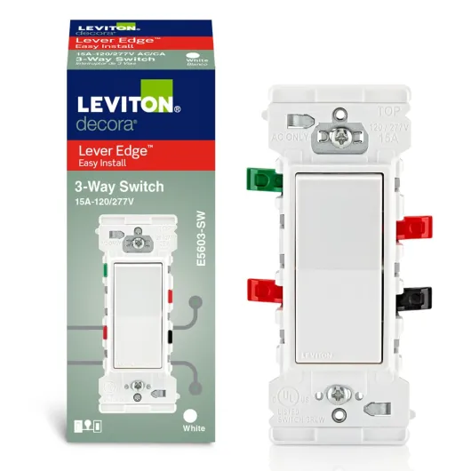 Lever Edge 15 Amp 3-Way Rocker Switch, E5603-SW, White 1 Pack