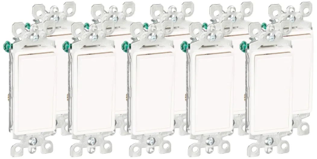 5603-2W 15 Amp, 120/277V, Decora Rocker 3-Way AC Quiet Switch, Residential Grade, Grounding, 10 Pack, White