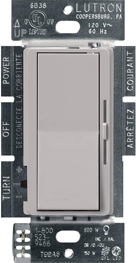 Diva LED+ Dimmer Light Switch for Dimmable LED, Halogen, and Incandescent Bulbs, 150 Watt, Single-Pole or 3-Way, DVCL-153P-GR, Gray Gray 1 Pack Diva Dimmer