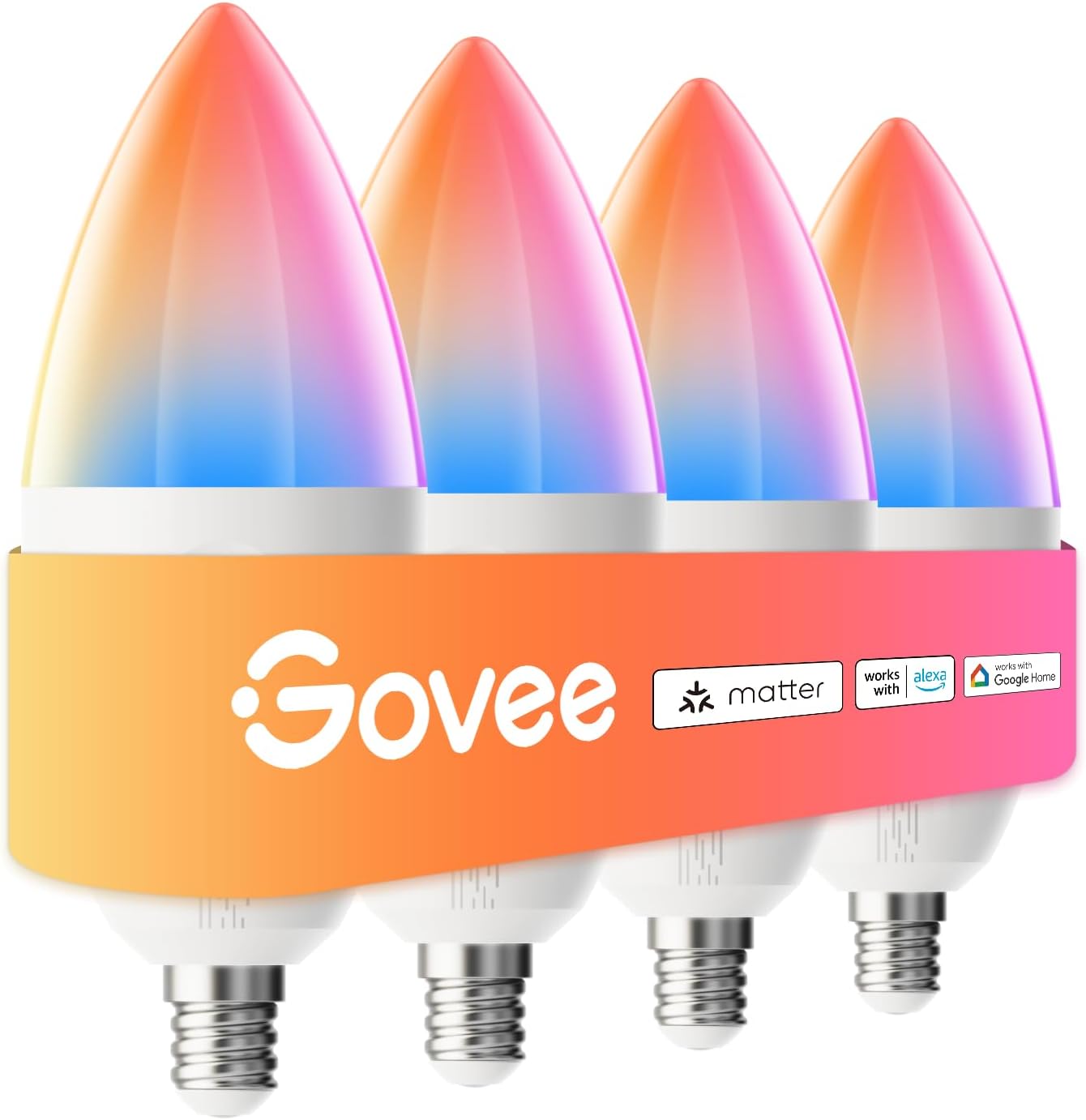 E12 Led Bulb, Smart Light Bulbs Work with Matter, Alexa, Google Assistant, WiFi Candelabra Bulbs 40 Watt Equivalent, RGBWW Color Changing Light Bulb, 2.4Ghz Only, 450 LM, 4 Pack