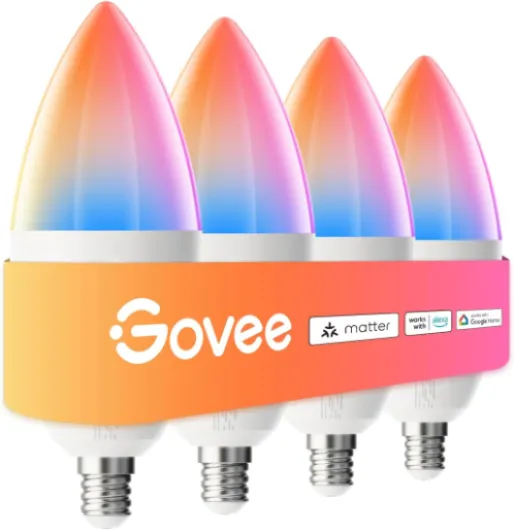 E12 Led Bulb, Smart Light Bulbs Work with Matter, Alexa, Google Assistant, WiFi Candelabra Bulbs 40 Watt Equivalent, RGBWW Color Changing Light Bulb, 2.4Ghz Only, 450 LM, 4 Pack