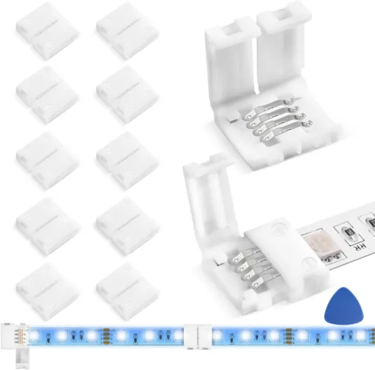 10-Packs 4-Pin LED Connectors for LED Strip Lights 8mm Width Unwired Gapless Solderless Adapter Extension 8MM-4PIN