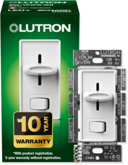 Skylark LED+ Dimmer Switch for Dimmable LED, Halogen and Incandescent Bulbs - 150W/Single-Pole or 3-Way - SCL-153P-WH - White White Switch