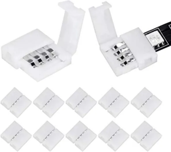 10Packs 4-Pin RGB LED Light Strip Connectors 10mm Unwired Gapless Solderless Adapter Terminal Extension for SMD 5050 Multicolor Strip 10MM-4PIN