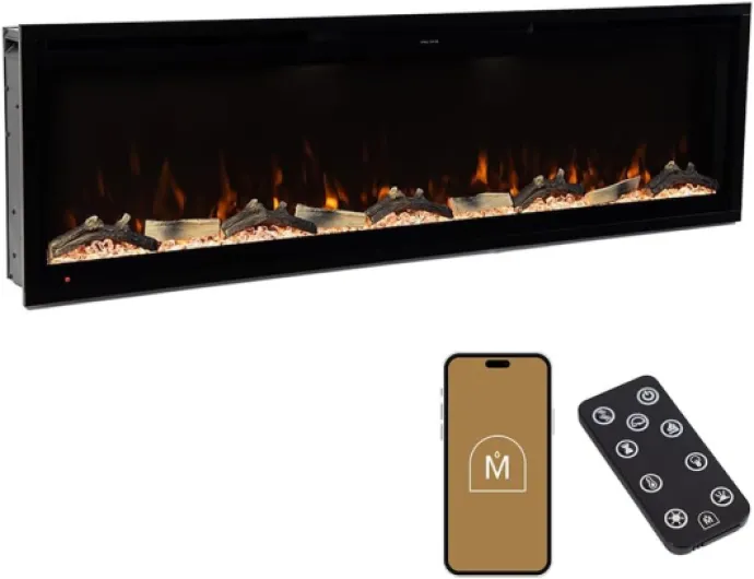 Aerus 60 Inch Smart Linear Electric Fireplace - Recessed in-Wall or Wall-Mount - LED Multiple Flame Colors - Alexa/WiFi Enabled - 5.75” Profile - Remote Included